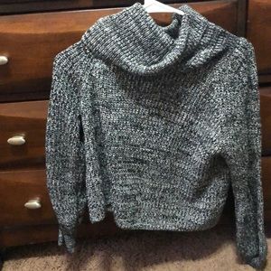 blue and white turtleneck